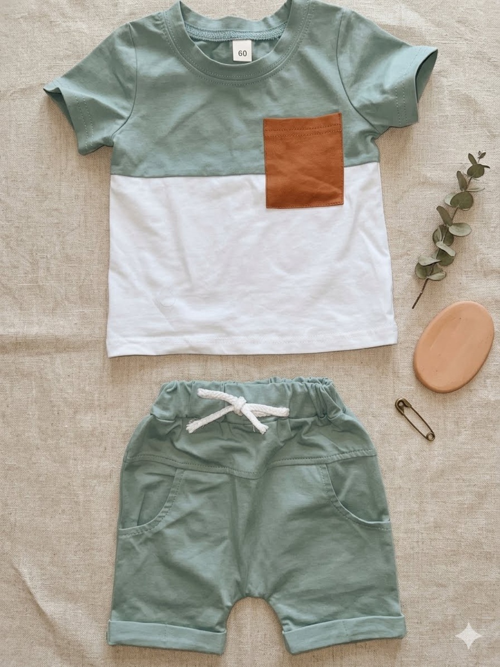 NWOT - Contrast Color T-Shirt + Drawstring Shorts Set Outfit (Blue, 3-6 Months)